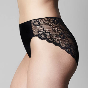 The Knicker Precision Lace Black Hi Cut Brief